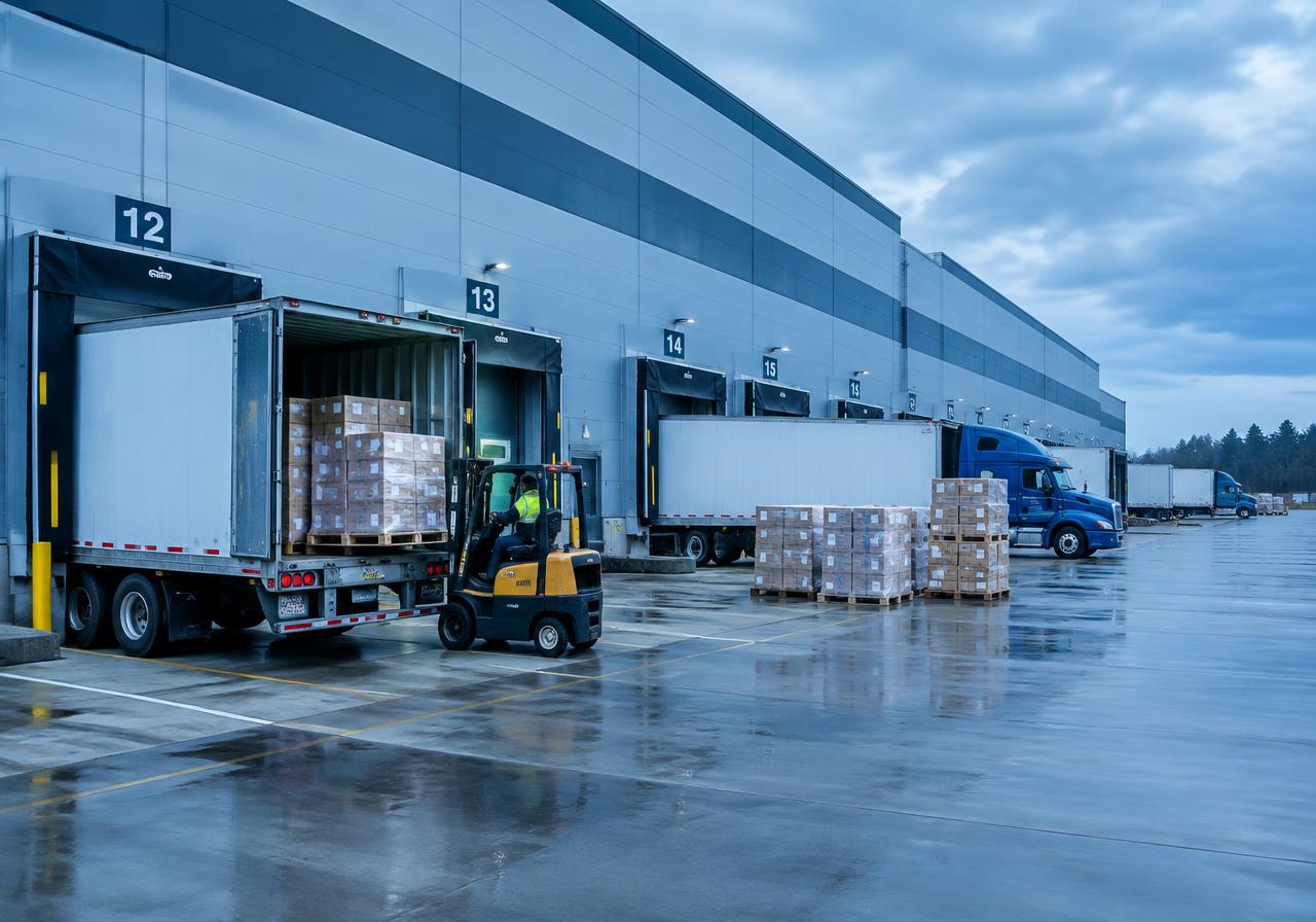 Trucks at a freight loading dock